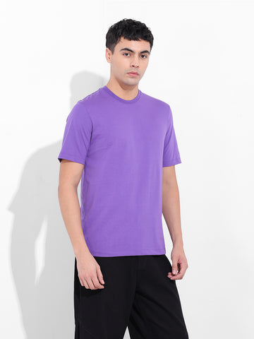 Men's Purple Slim Fit Solid Round Neck T-shirt
