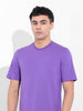 Men's Purple Slim Fit Solid Round Neck T-shirt