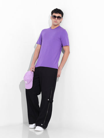 Men's Purple Slim Fit Solid Round Neck T-shirt