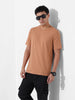 Men's Beige Slim Fit Solid Round Neck T-shirt