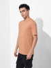 Men's Beige Slim Fit Solid Round Neck T-shirt