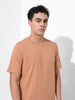 Men's Beige Slim Fit Solid Round Neck T-shirt