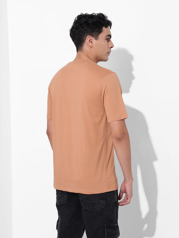 Men's Beige Slim Fit Solid Round Neck T-shirt