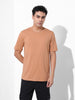 Men's Beige Slim Fit Solid Round Neck T-shirt
