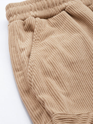 Men's Khaki Relaxed Fit Textured Corduroy Loose Joggers