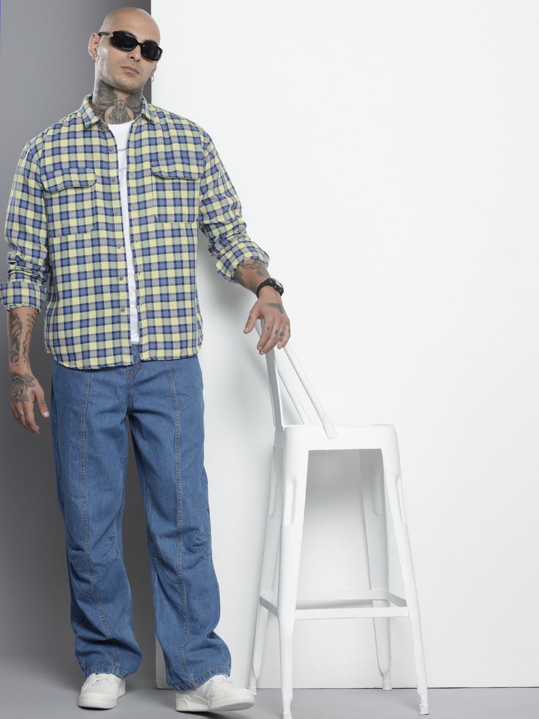 Men's Orange Relaxed Fit Checked Casual Shirt