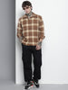 Men's Brown Relaxed Fit Checked Textured Shirt