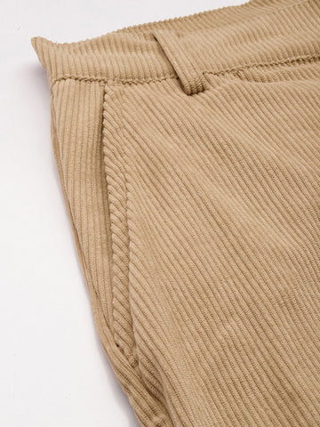 Men's Light Khaki Regular Fit Textured Casual Trouser