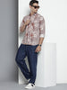 Men's Brown Regular Fit Indie Print Textured Shirt