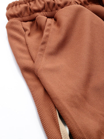 Men's Brown Relaxed Fit Textured Baggy Joggers