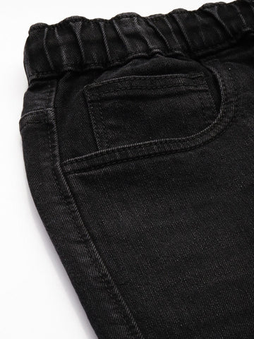 Men's Black Regular Fit Solid Stretchable Denim Joggers