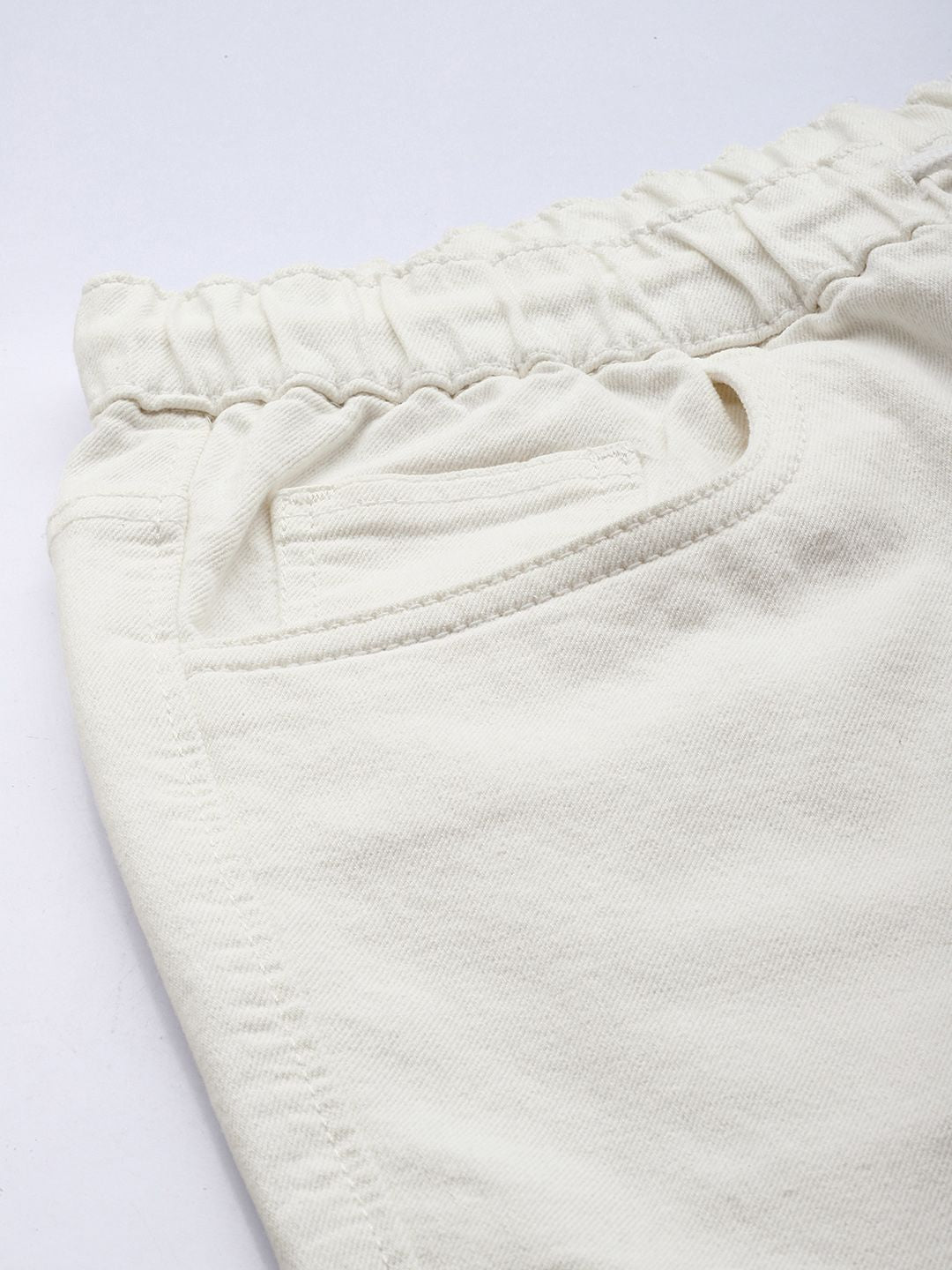 Men's White Regular Fit Solid Stretchable Denim Joggers