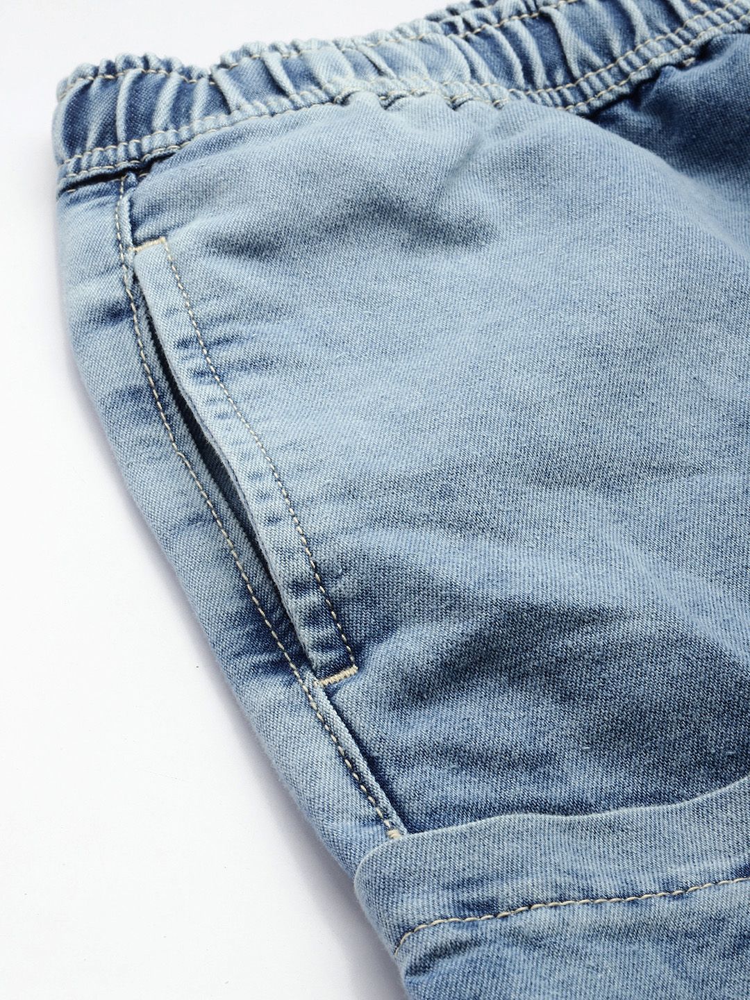 Men's Blue Loose Solid Denim Cargo Harem Pants