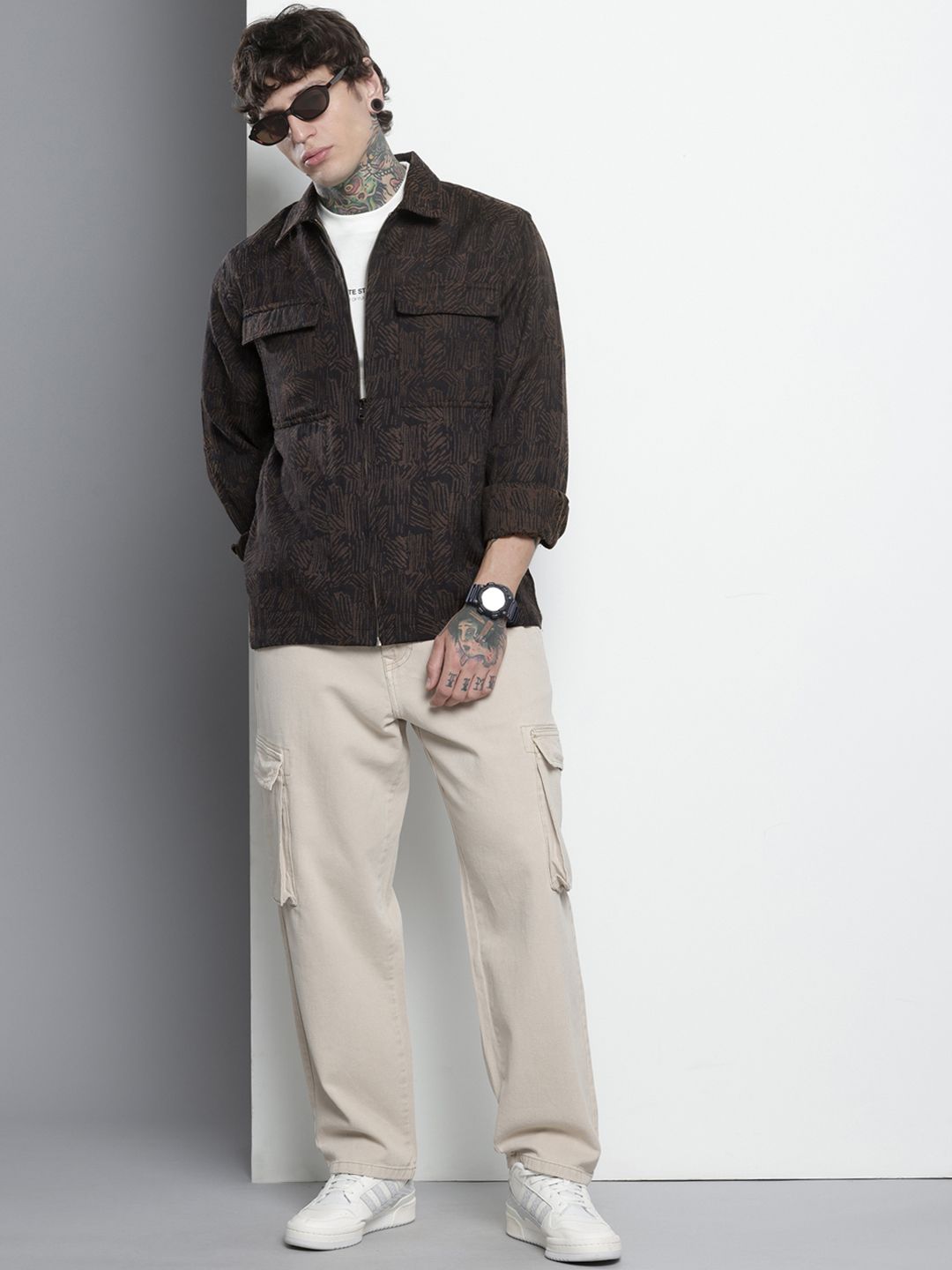 Men's Brown Regular Fit Textured Casual Shirt