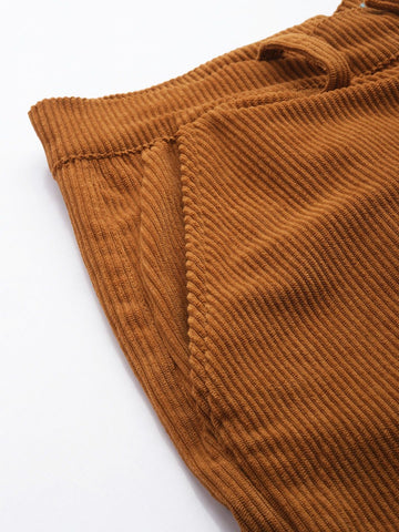 Men's Tan Regular Fit Textured Casual Trouser
