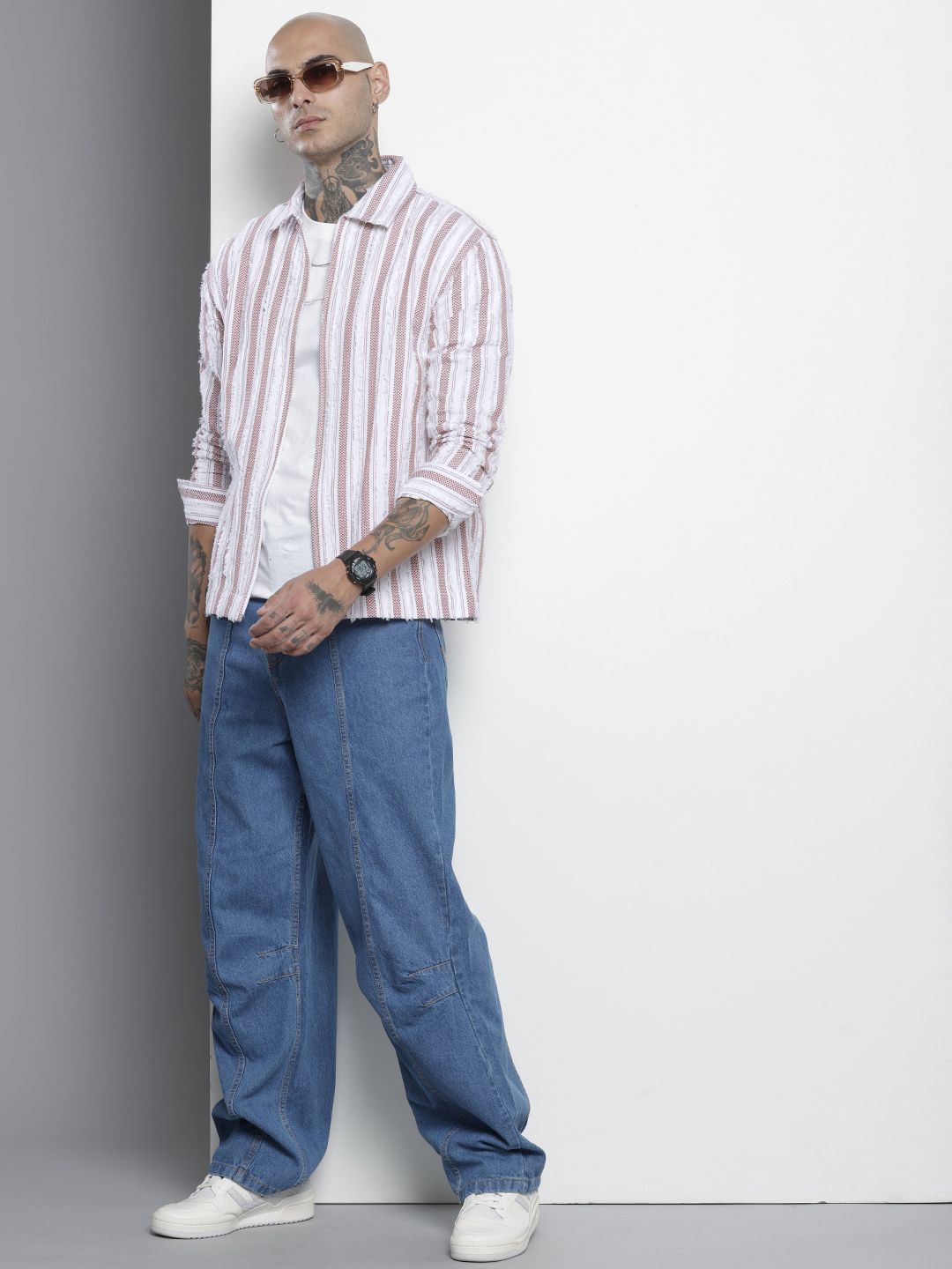 Men's White Relaxed Fit Striped Resort Wear Shirt
