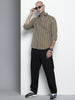Men's Olive Slim Fit Striped Casual Shirt