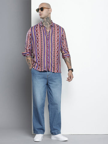 Men's Multicolor Relaxed Fit Aztec Resort Wear Shirt