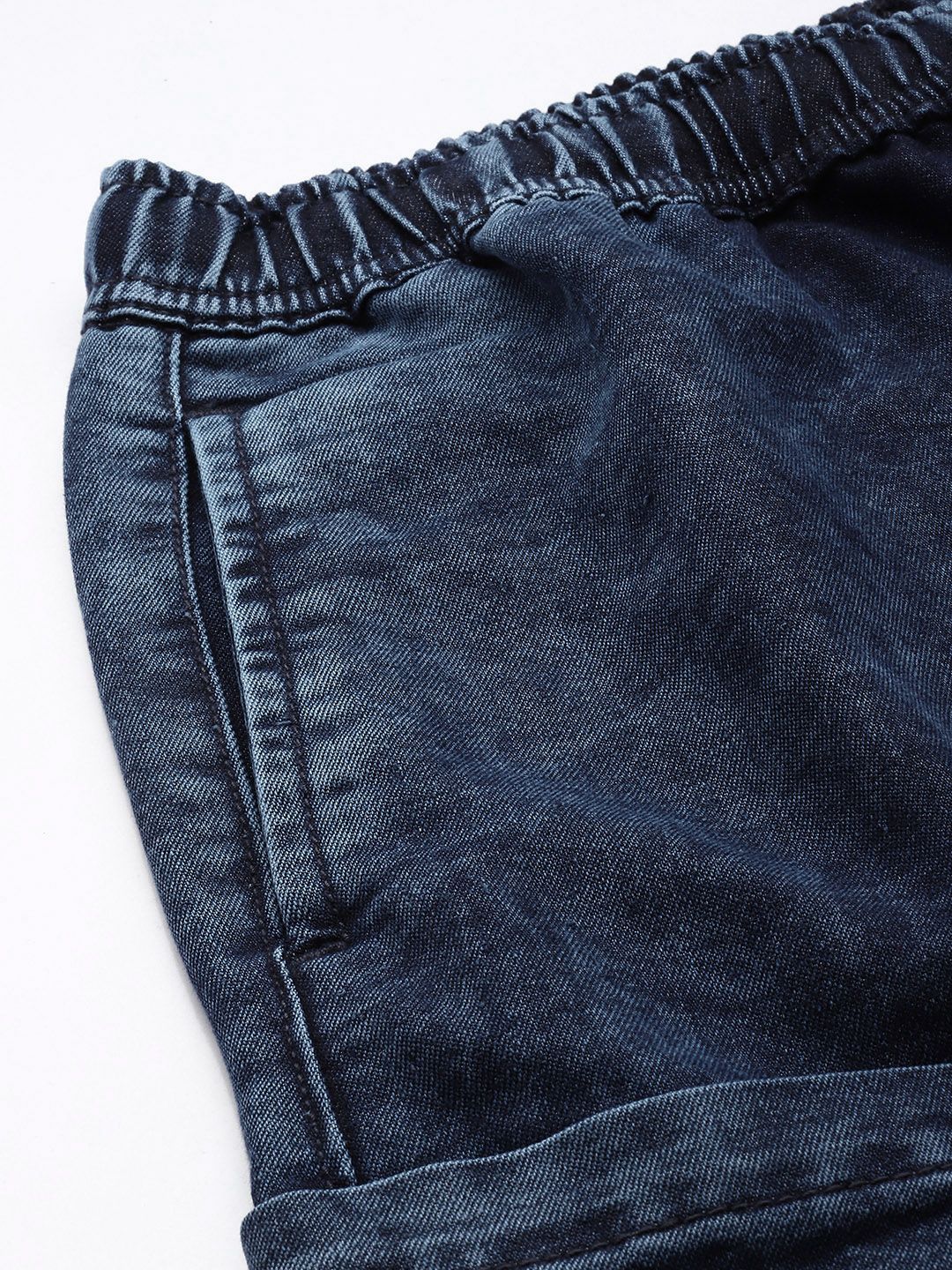 Men's Blue Loose Solid Denim Cargo Harem Pants