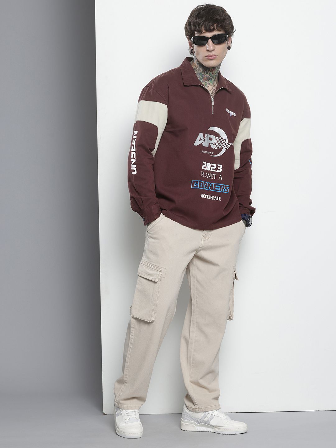 Men's Maroon Regular Fit Graphic Printed Street Wear Shirt