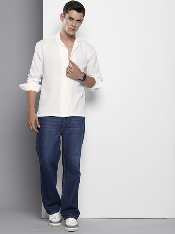 Men's White Relaxed Fit Solid Textured Shirt - Main Image