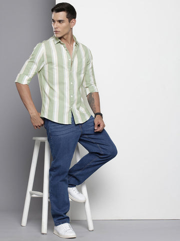 Men's Green Slim Fit Striped Striped Shirt
