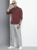 Men's Maroon Slim Fit Striped Casual Shirt