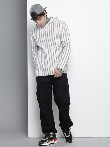 Men's Grey Relaxed Fit Striped Bohemian Shirt