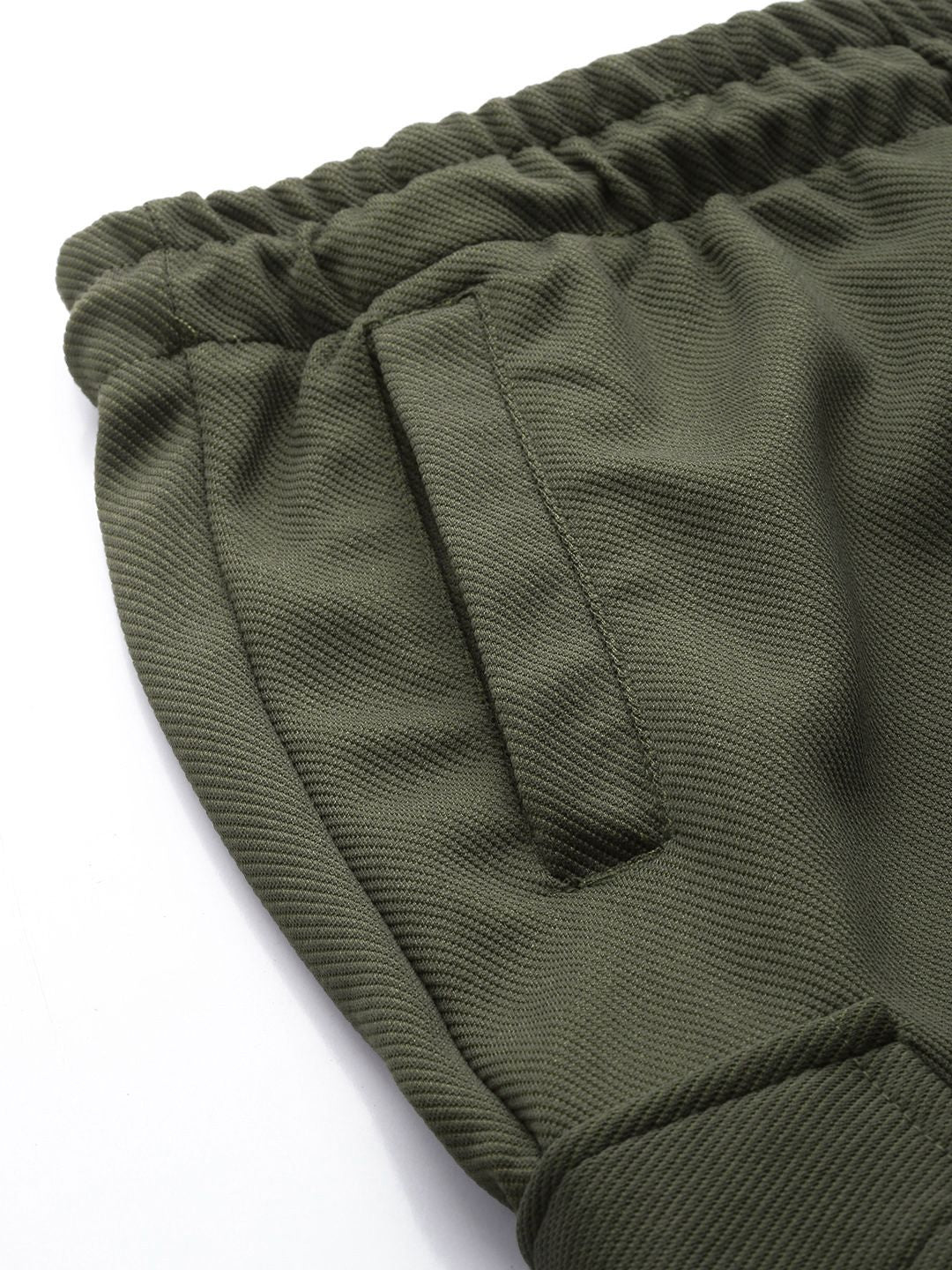 Men's Olive Relaxed Fit Textured Cargo Joggers