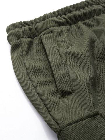 Men's Olive Relaxed Fit Textured Cargo Joggers