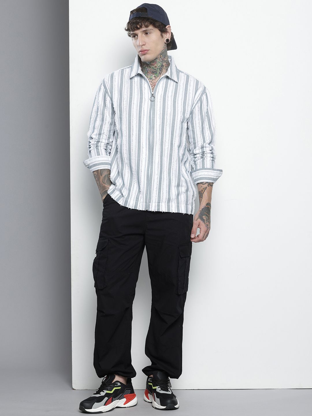 Men's Green Relaxed Fit Striped Resort Wear Shirt