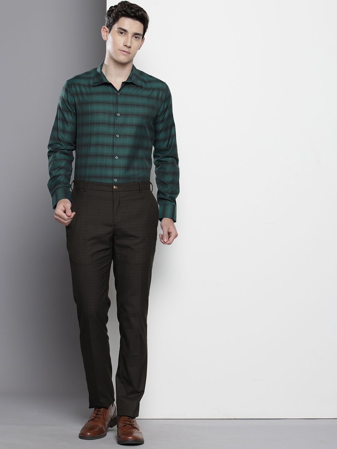 Men's Green Slim Fit Checked Formal Shirt