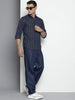 Men's Navy Blue Slim Fit Striped Casual Shirt