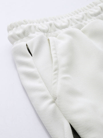 Men's White Relaxed Fit Textured Baggy Joggers