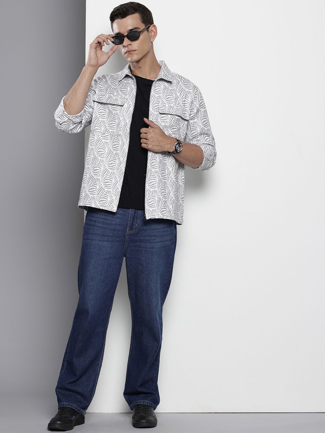 Men's Grey Regular Fit Textured Casual Shirt