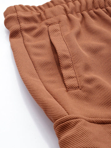 Men's Brown Relaxed Fit Textured Cargo Joggers