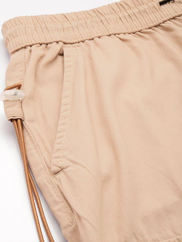 Men's Beige Relaxed Fit Solid Utility Cargo Jogger