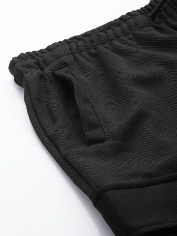 Men's Black Relaxed Fit Textured Cargo Joggers