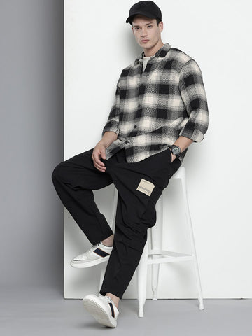 Men's Black Relaxed Fit Textured Casual Shirt