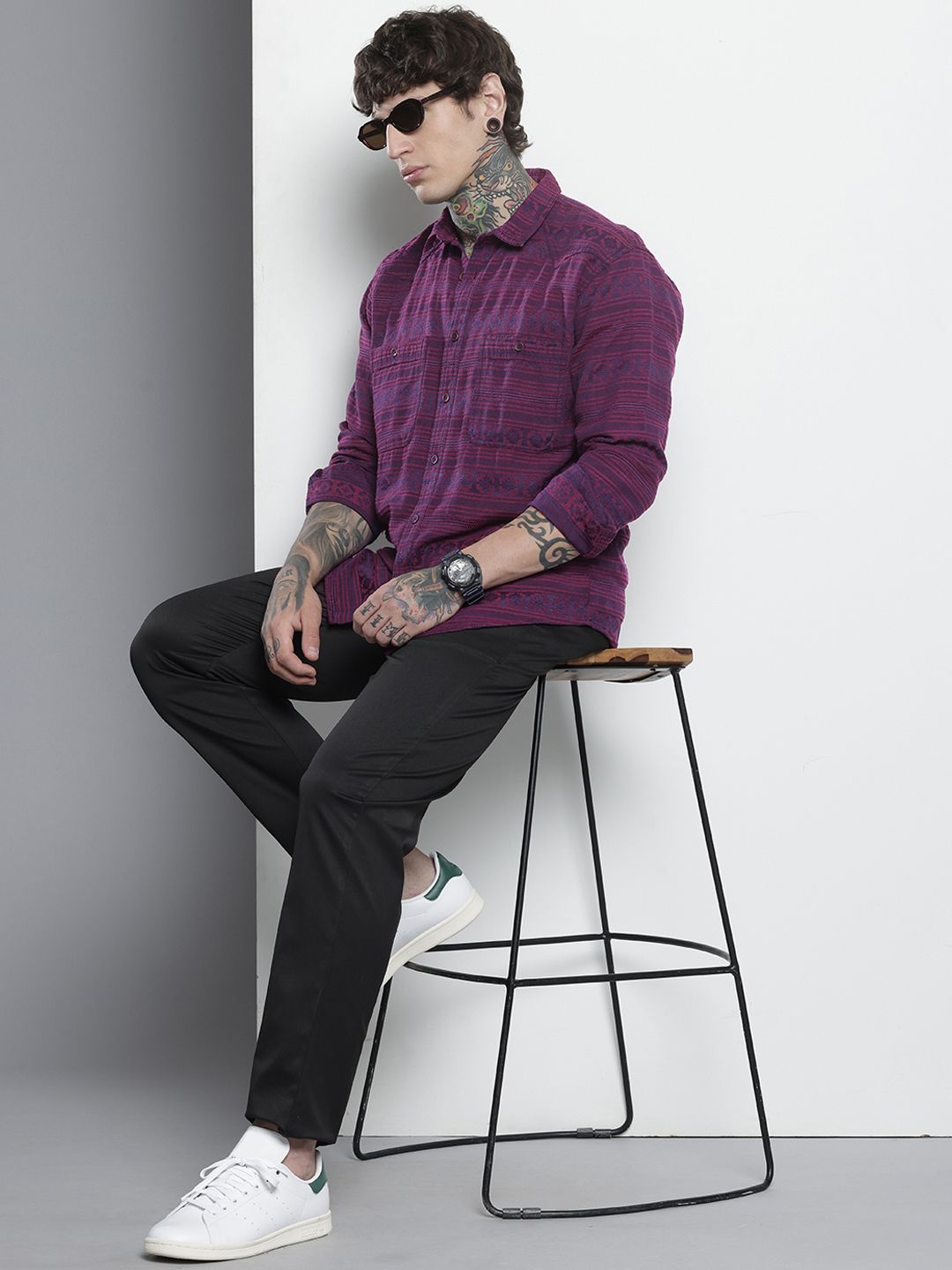 Men's Pink Relaxed Fit Textured Resort Wear Shirt
