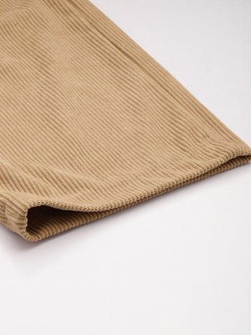 Men's Light Khaki Regular Fit Textured Casual Trouser