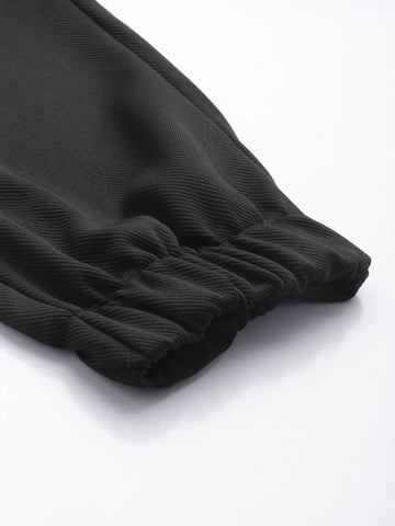 Men's Black Relaxed Fit Textured Cargo Joggers