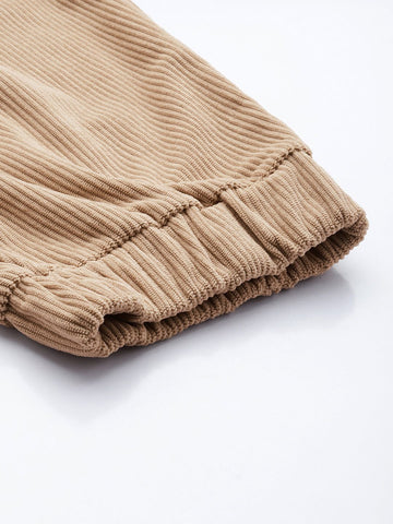 Men's Khaki Relaxed Fit Textured Corduroy Loose Joggers