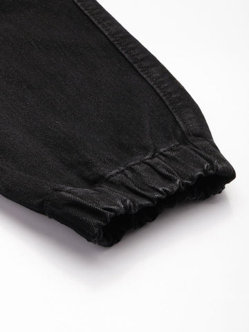 Men's Black Regular Fit Solid Stretchable Denim Joggers