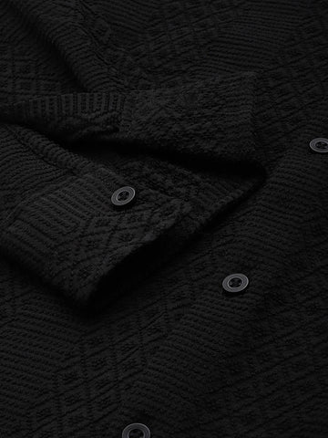 Men's Black Regular Fit Solid Textured Shirt