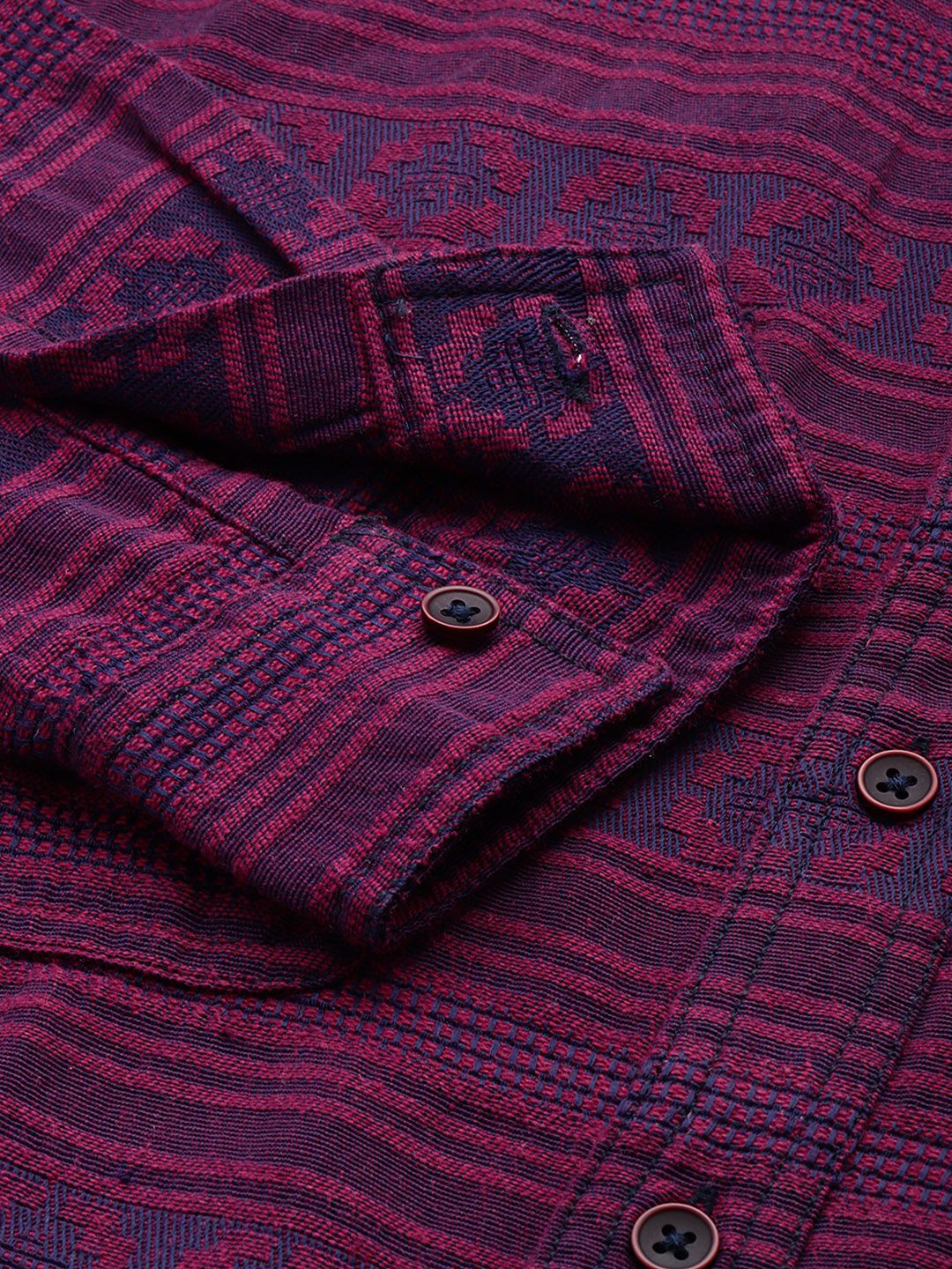 Men's Pink Relaxed Fit Textured Resort Wear Shirt