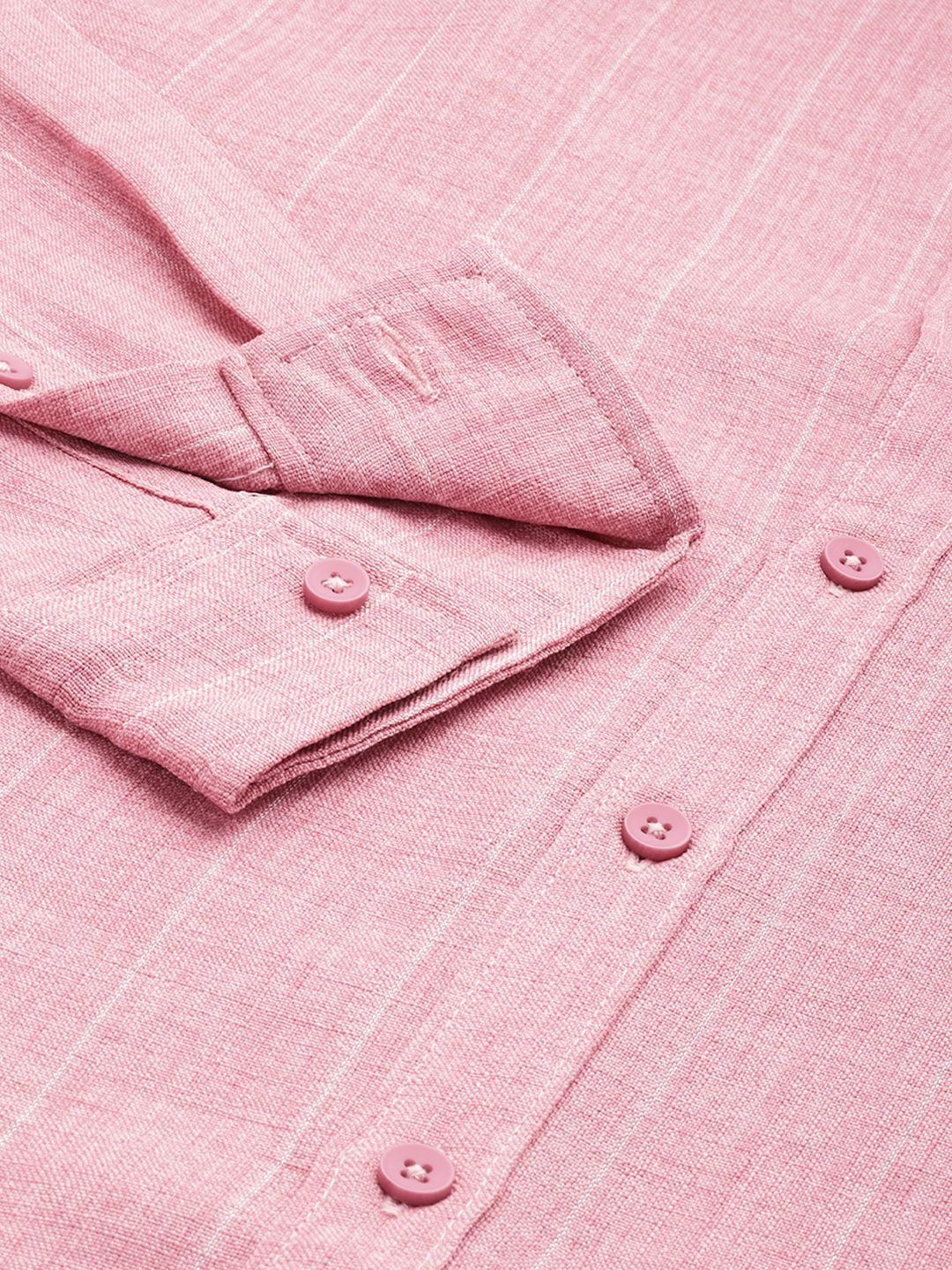 Men's Pink Slim Fit Striped Casual Shirt