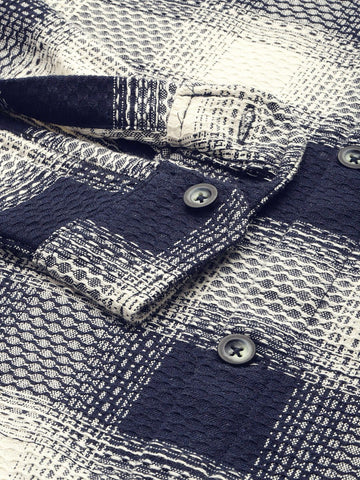 Men's Navy Blue Relaxed Fit Textured Casual Shirt