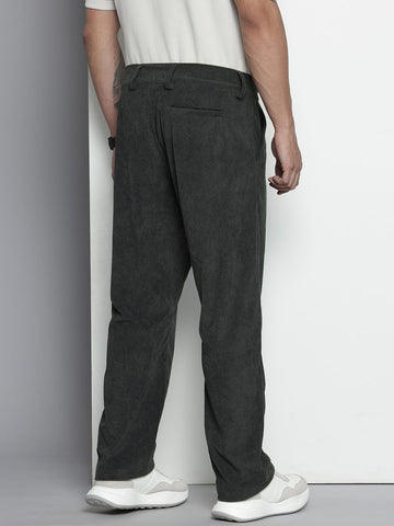 Men's Grey Straight Fit Textured Trousers