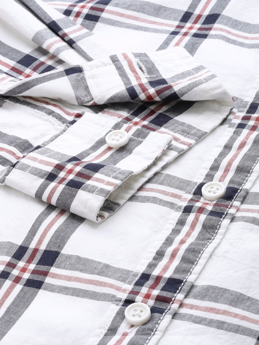 Men's White Slim Fit Checked Casual Shirt